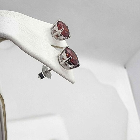NEW Sterling Silver 925 Red GemStone Studs - Earrings - Picture 2 of 5